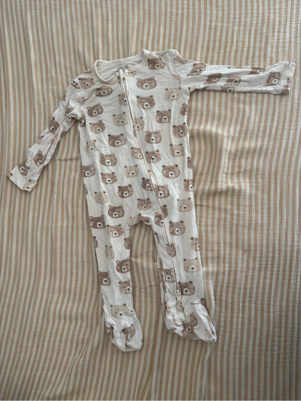 Little Me Neutral Bear Print Footed One-Piece